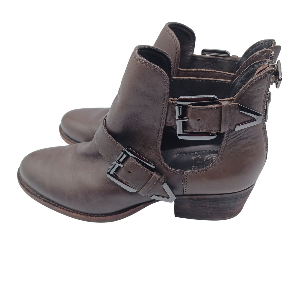 Elliott Lucca Ankle Boots‎ Womens 8 Brown Good Leather Cutout Buckle Moto Bootie